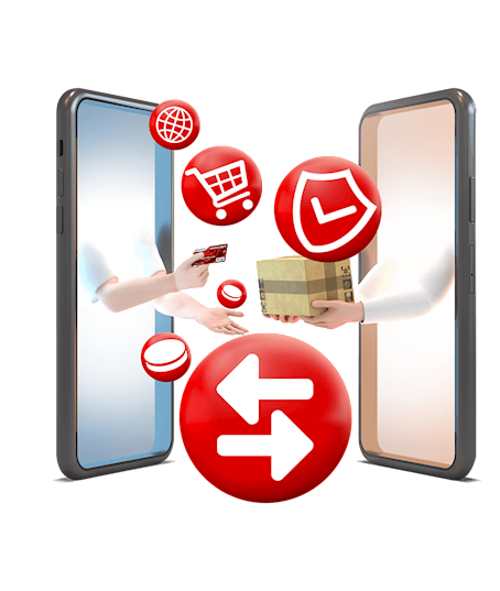 İki telefondan uzanan eller, alışveriş ikonları ve Ödeme Almanın Kolayı Linkle Ödeme Ziraat'te! yazılı reklam afişi.